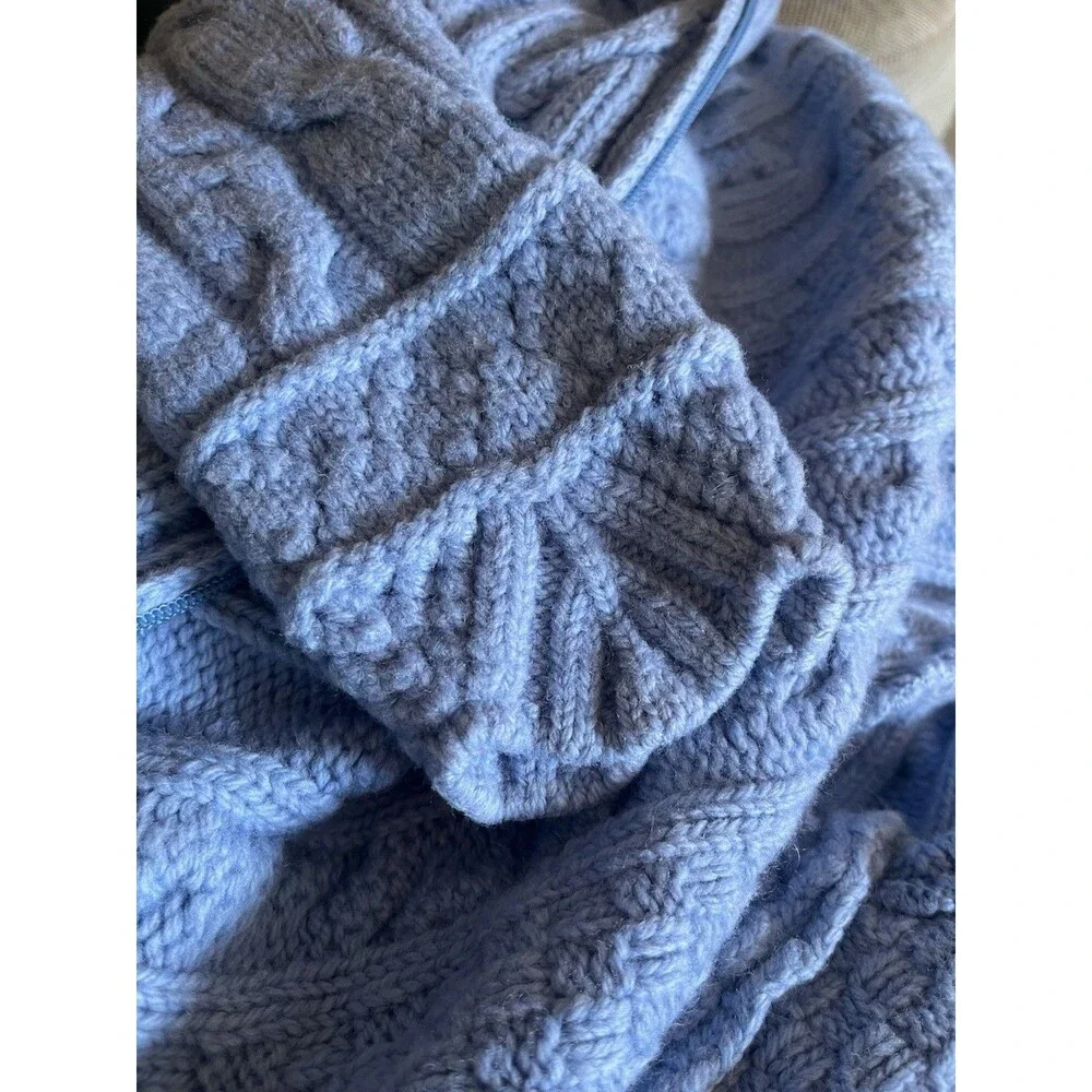 Aran Crafts Women’s Blue Sweater Merino Wool Ireland Cable Zip Hooded Sz Small - Picture 8 of 8